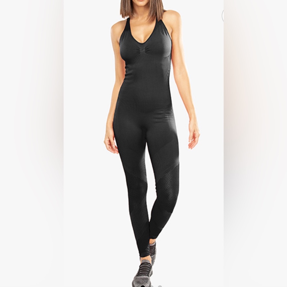 NWOT Koral Fara seamless jumpsuit black S bodysuit moto romper